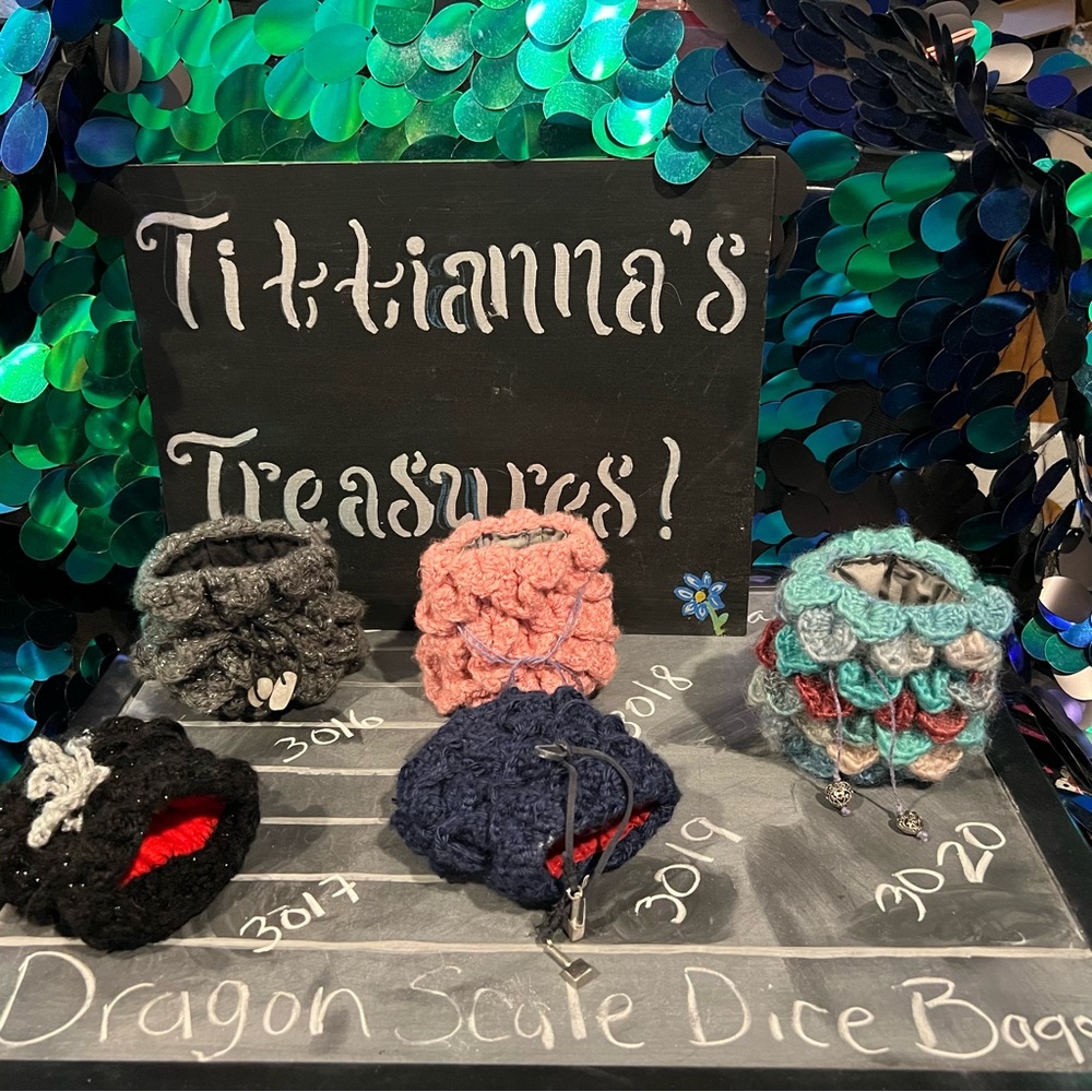 Lined Crochet Dragon Scale Dice Bags